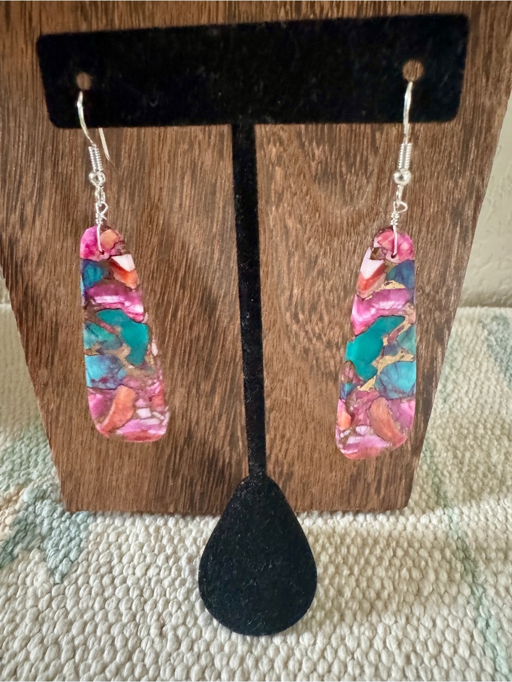 Pink Dahlia Slab Earrings